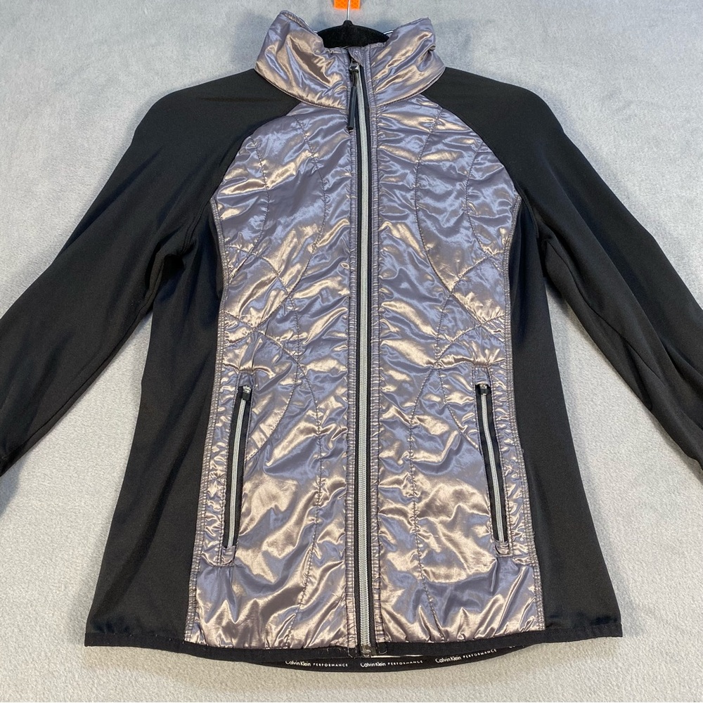 Calvin Klein performance women’s Black & Silver Quilted zip up Jacket, size XS